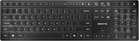 Cherry KW 9100 Slim, Wireless PC Keyboard, Bluetooth & 2.4 GHz Connection, Flat Keys, Comfortable Typing, Rechargeable, SX Scissor Switches, QWERTY, Black/Grey