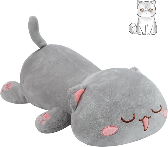 AFAN Cat Stuffed Animal Plush, Squinted Eyes, Grey 25.9 Inch, Cute Pillow