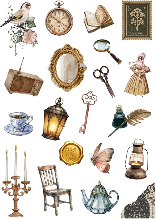 Bimotif Karışık vintage figürler 200 adet sticker seti (10 sayfa) Tek Ebat