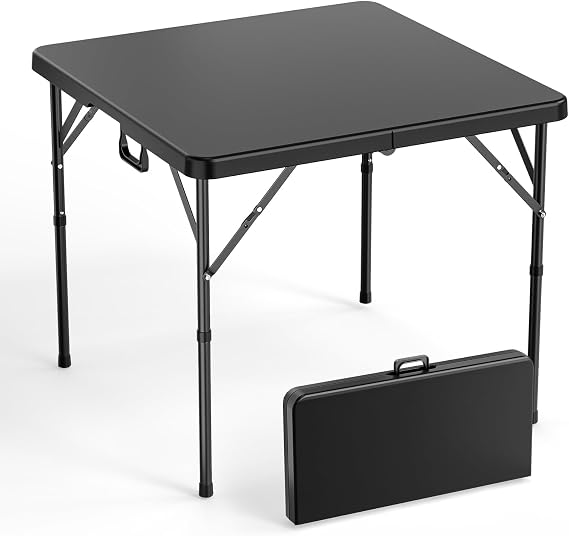 VINGLI 34" Fold in Half Square Table, Bi-Folding Commercial Portable Plastic Dining Table for Kitchen Outdoor Party Wedding Event, Black