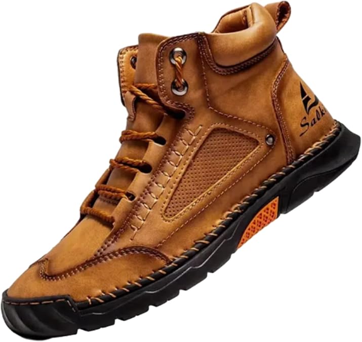 Men's Leather Work Boots Wide Toe Box Waterproof Hiking Shoes