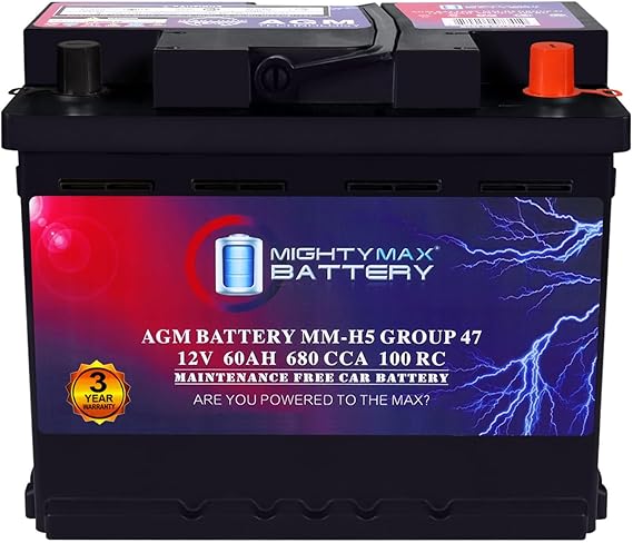 Mighty Max Battery MM-H5 Group 47 12V 60AH 100RC 680CCA Replacement Battery Compatible with SLI47AGM Duracell Ultra