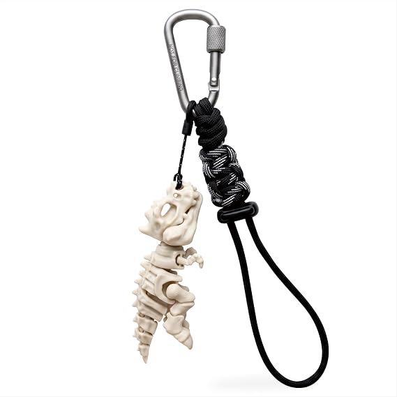 GABOX Dinosaur Skeleton Carabiner Keychain with Polyester Paracord Strap