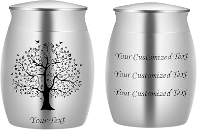 Bivei Personalized Mini Urn for Human Ashes with Life Tree Custom TextMessageDate Memorial Cremation Funeral Decorative Extra Small Ashes Holder Keepsake Gift1.6 inch-Silver