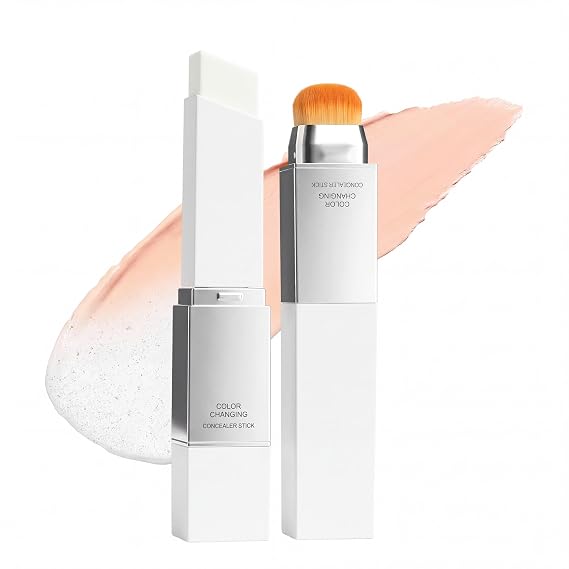 Color Changing Foundation Stick with Brush, 2 in 1 White Korean Foundation, Moisturizing Long-Lasting Hydration Full Coverage Base Concealer Makeup (Fair)