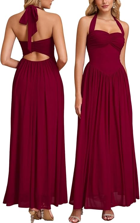 Parthea Halter Neck Corset Maxi Dress Elegant Backless Long Dress for Women Wedding Guest Party Evening Gowns