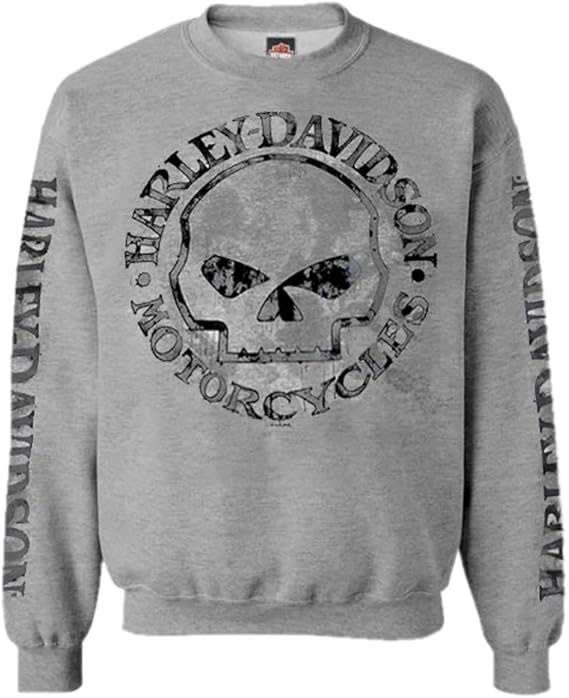 Harley-Davidson Men's Pullover Crew Sweatshirt H-D Willie G Skull Gray 30296655