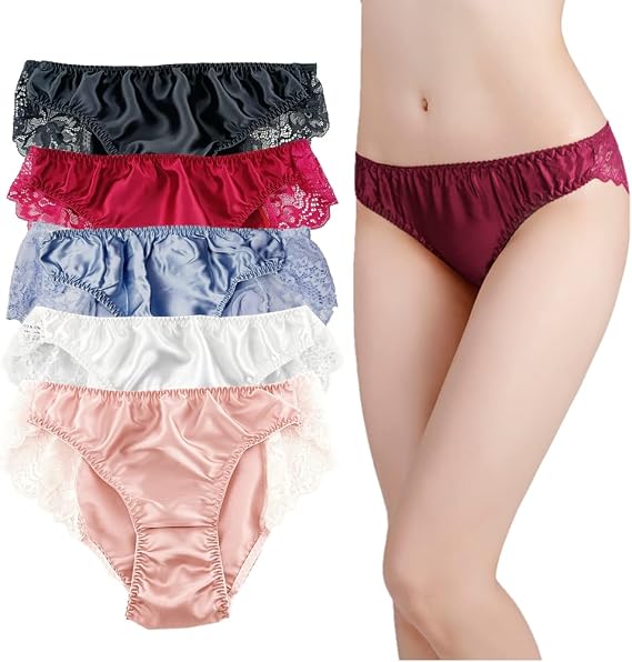 Women's Sexy Lingerie Lace Silk String Briefs Lace Bikini Satin Panties