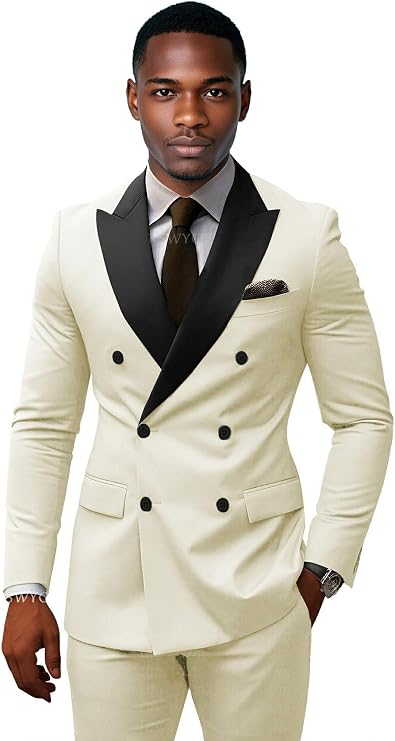 2 Piece Mens Double Breasted Suit Peak Lapel Formal Slim Fit Wedding Suits for Men Double Breasted Blazer Pant Set