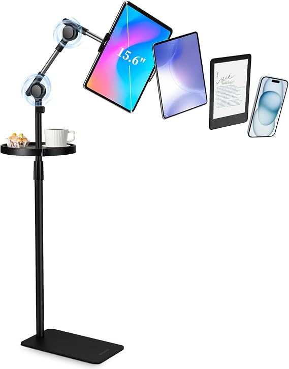 SHUWEI Tablet Floor Stand with Tray, 63" Height, Fits 4.7-15.6", Black