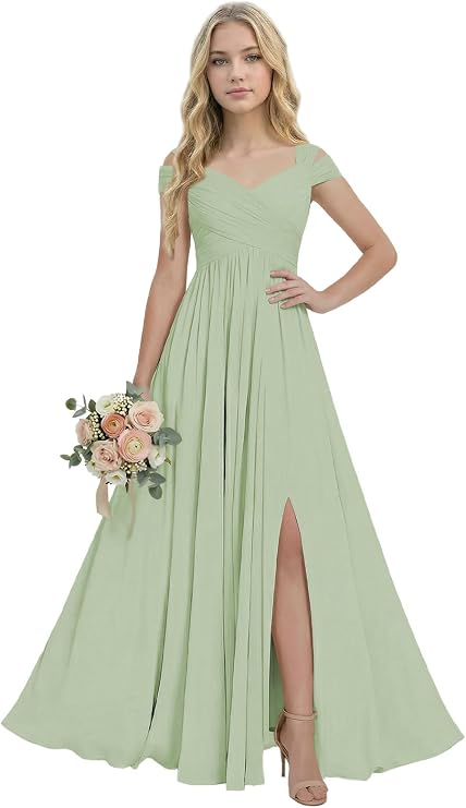 Off Shoulder Junior Bridesmaid Dresses Chiffon Flower Girl Dresses for Wedding Girls Formal Dress with Silt