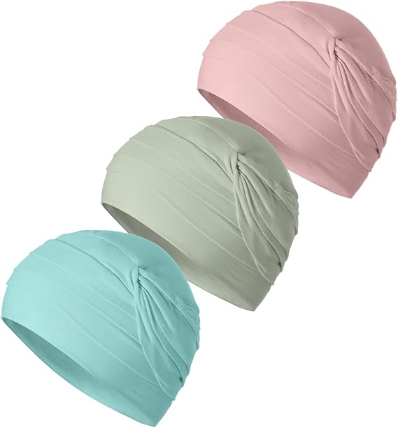 JarseHera 3 PCS Cotton Chemo Turbans for Women Soft Hair Loss Headwear with Elastic Coverage Cancer Cap