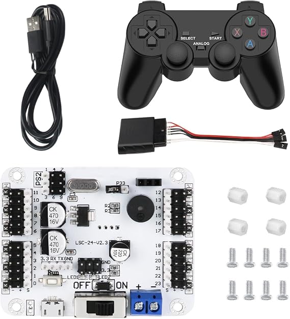 PWM Servo Motor Tester Board Module Controller with PS2 USB Controller Over-Current Protection USB Port for Robot DIY (24 Channel with Handle)