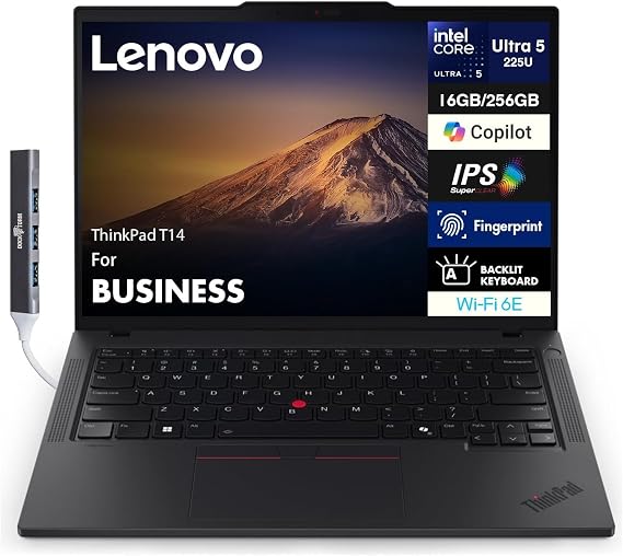 Lenovo ThinkPad T14 (Intel Ultra 5-225U, 16GB DDR5, 512GB PCIe SSD, Intel Graphics, Win 11 Pro) w/USB Port Expander