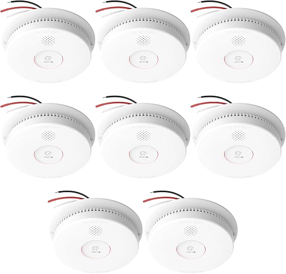 Siterlink Hardwired Interconnected Smoke Detectors,Photoelectric Smoke Alarm with 9V Battery Backup,Test/Silence Button,Hard Wired Fire Alarm for Home,UL Listed Smoke Detector GS562A 8-Pack