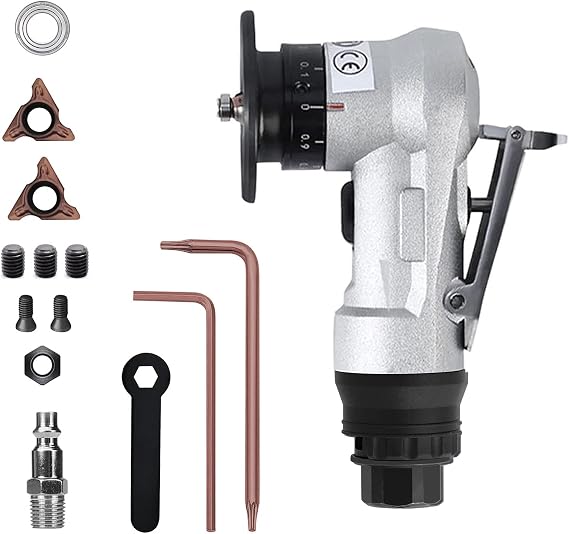 Mini Chamfering Machine 2 In 1 Air Chamfer Tool Deburring Tool for Metal Wood, Pneumatic Tools Small Hand Held Grinder Tools for Arc Corner 45 Degree Linear Beveling Trimming (Silver)