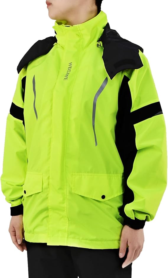 WOSAWE Men's Cycling Jacket Waterproof Windproof Running Hooded Jacket Breathable Hiking Rain Coat