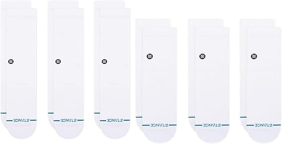 Stance Icon Crew + Quarter 6-Pack Bundle, White, Large