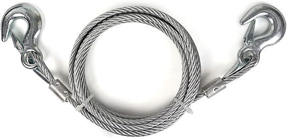 Towing Steel Winch Cable, 5/16 x 20ft Wire Rope with 2 Hooks, 9800LBS Breaking Strength, Heavy Duty Tow Cable