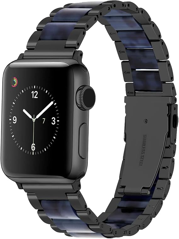 YISIWERA Compatible for Resin Apple Watch Bands 38mm 40mm 41mm Black Blue Stainless Steel Watch Band Strap for Women Men Replacement Wristbands for iWatch SeriesSE/ 7/6/5 4/3/2/1
