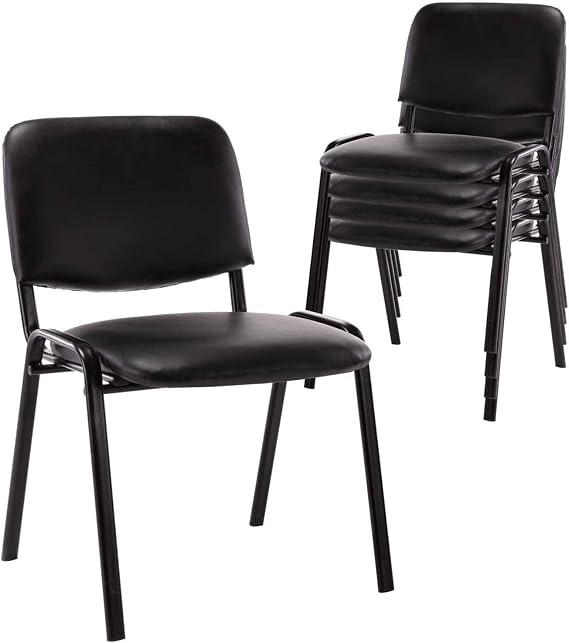Stackable Office Guest Chairs, Reception Waiting Room Chairs with Padded Seat & Back, Armless No Wheels Conference Chairs for Office Meeting Lobby, Set of 5, Black PU Leather