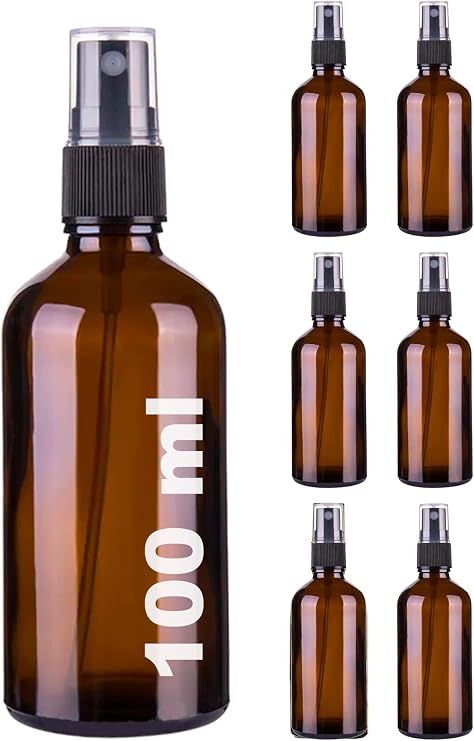Afracam 100 ml Siyah Spreyli Amber Cam Şişe 100 cc Sızdırmaz Kapaklı Fısfıs Kahverengi Cam Şişe 6 Adet