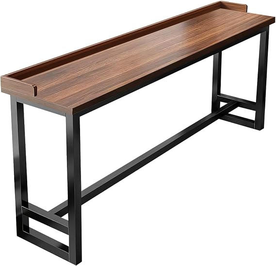 Long Bar Table with Guard Rail Narrow Bar Tables Wooden Counter Height Console Table, Long Bar Height Table for Living Room Coffee Shop Dark Walnut(Single Layer/Guard) 47.311.941"