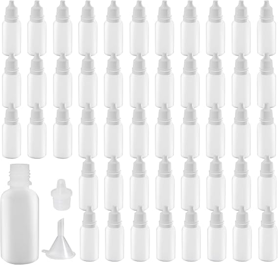 Uenhoy プラスチックスイースポイトボトル 50個 15ml 空の細い先端のスポイトボトル キャップとプラグ付き オイル液体収納用 ホワイトキャップ