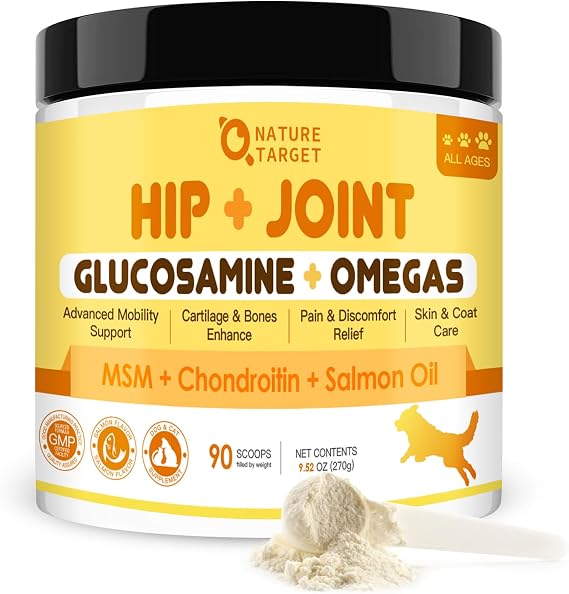 NATURE TARGET Glucosamine for Dogs Powder, Hip & Joint Supplement, 9.52 oz