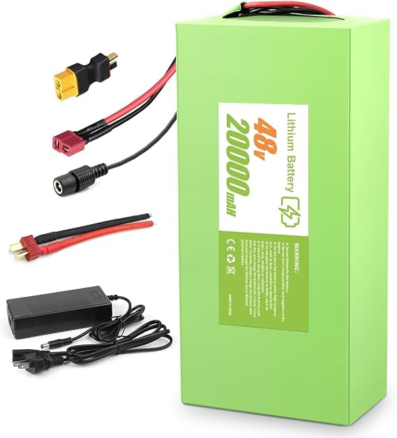 48V Battery 20Ah Li-ion Battery with 30A BMS, T-Plug Wiring, Waterproof PVC Outer Case for 200-1000W DIY Projects (48V 20AH)