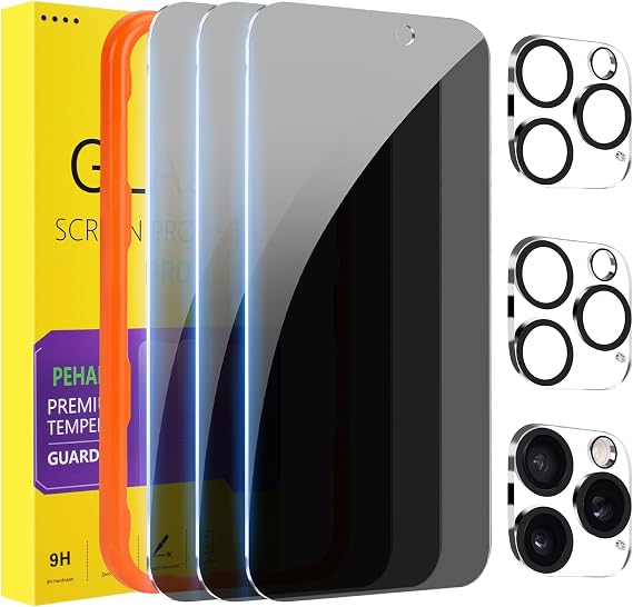 PEHAEL for iPhone 16 Pro Privacy Screen Protector+Camera Lens Protector