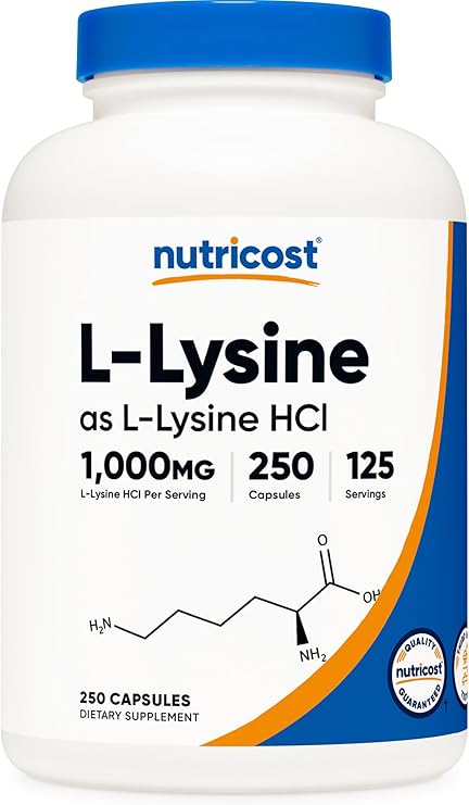Nutricost L-Lysine 1000mg, 250 Capsules, 500mg Per Cap, Gluten Free | GMO-Free