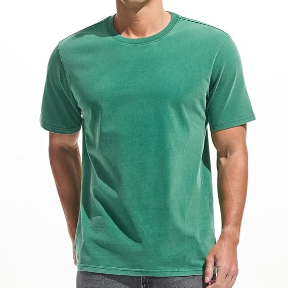 VEIISAR Men's Heavy Weight Crew Neck 100% Cotton T-Shirt - 250g/m2 Thick Distressed Washed T-Shirts for Men