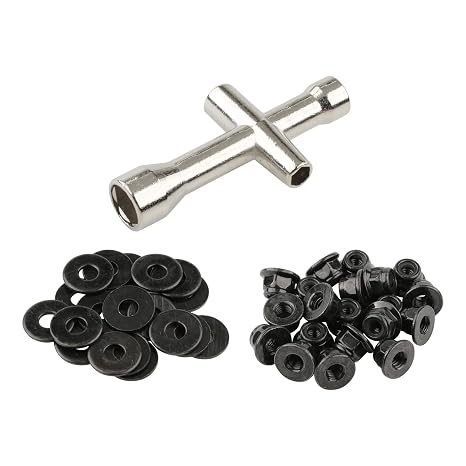20 Pairs Hex 4mm Flange Nylon Insert Locknuts and M4 Flat Washers with Small Cross Socket Wrench for Traxxas Axial HPI TLR HSP Model 1/10 RC Car Vehicles Wheel Replacement Parts, Black