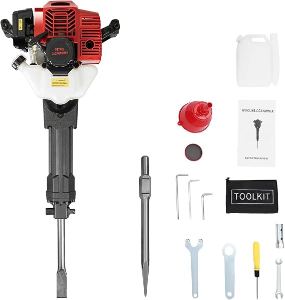 52CC 2-Stroke Jack Hammer, Gas Powered Demolition Concrete Breaker Punch Drill, Heavy Duty Concrete Breaker with Low Noise & High Impact for Chipping, Rock Breaking, Wall Drilling