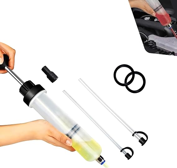 Car Fuel Extractor Pump, 200 CC Manual Operating Oil Syringe with Sealing Rubber Ring and Extension Suction, Anti-leakage Sump Changer, Universal for Most Brake and Transmission Oil (White)
