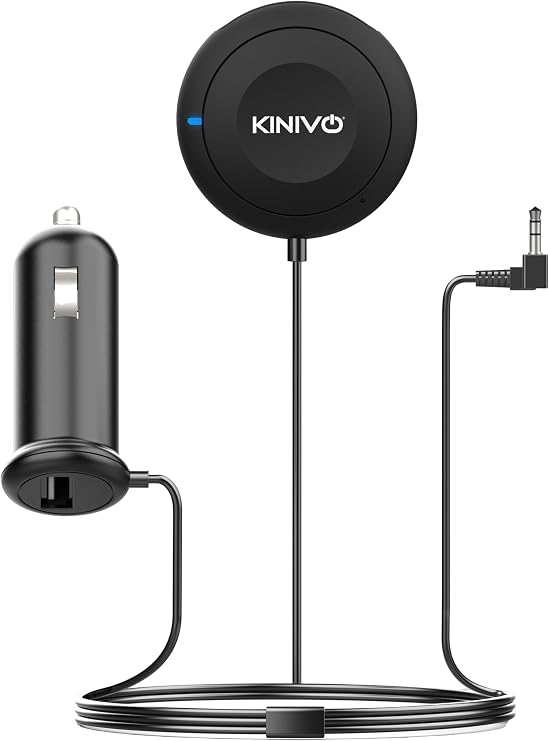 Kinivo BTC450 Bluetooth Car Kit (Hands-Free, AUX Bluetooth Adapter for Cars with Ground Loop Noise Isolator, 3.5mm Aux Input, Apt-X)