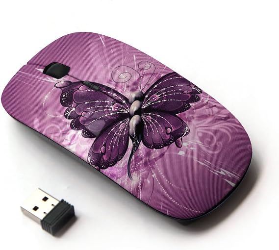 [ Optical 2.4G Wireless Mouse [ Butterfly Painting Purple Floral Pattern ]