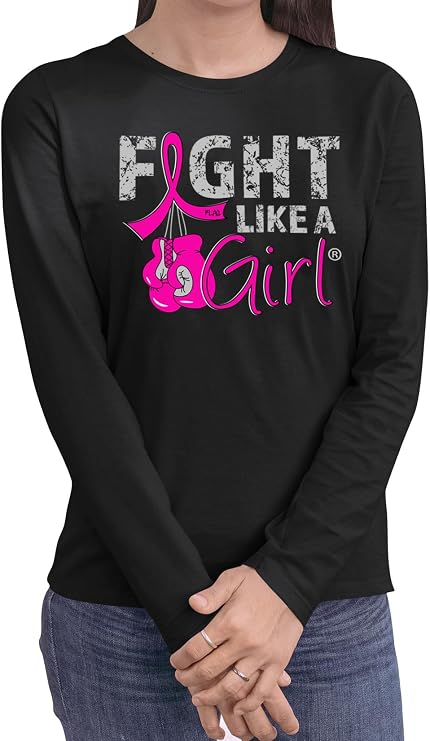 Fight Like a Girl Knockout w/Boxing Gloves Long-Sleeved T-Shirt Ladies