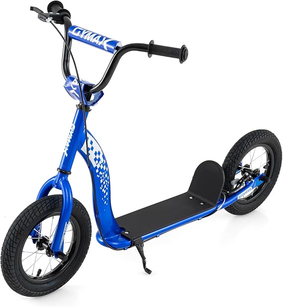 GYMAX Scooter, Kick Scooter for Adults, Teens, Kids with Adjustable Handlebar, 12 Inflatable Wheels, Front Caliper Brake & Non-Slip Deck, Heavy Duty Off-Road Scooter