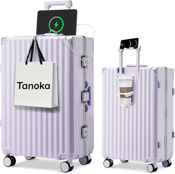 Tanoka Suitcase, Carry-on Aluminum Frame, Carry Case Type, Shock Resistant, Stopper Included, Large Capacity, 360 Degree Rotation, Caster, Carry Bag, USB Port, TSA Lock, Cup Holder Included, Hidden Hook Function, Silent Double Casters, Multi-Functional Carry Case, Convenient Goods, Business Trips, Travel, S, M, L, Large