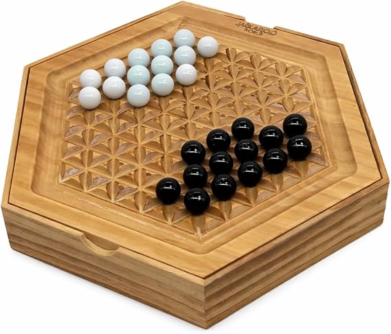 Abalone Board Game, Marble Strategy Game, 11 Solid Plywood Wooden Game with 28 Marbles, 2Player Strategy Abalone Game, Intellectual Chess Board Game, Marble Games for Adults and Family