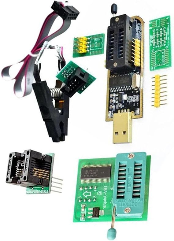 CH341A USB Programmer Set for 24 25 Series Flashing BIOS with SOP8 to DIP8 Converter and SOIC8 Test Clip Set