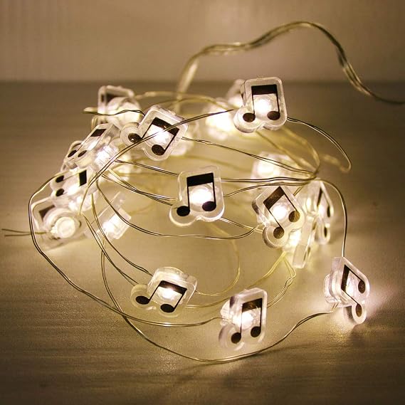 GUOCHENG 6.56ft 20 LED Music Note String Lights, Battery Operated Warm White Stave Shaped Decorative Fairy Lights, Musical DIY Gift for Music Lover