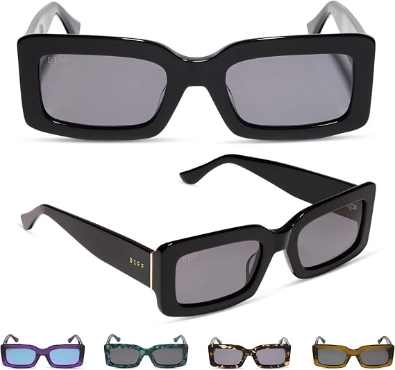 DIFF Indy Rectangular Sungalsses for Women | UV400 Protection | Designer Acetate Frames