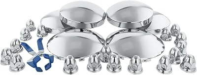 Complete Chrome Hub Covers for Semi Trucks - Kit With 2 Front, 4 Rear Covers and 60 33mm Chrome Lug Nut Covers