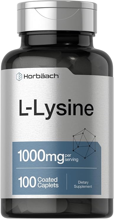 Horbaach L-Lysine 1000mg | 100 Coated Caplets | Free Form Dietary Supplement | Essential Amino Acid | Vegetarian, Non-GMO, and Gluten Free Formula