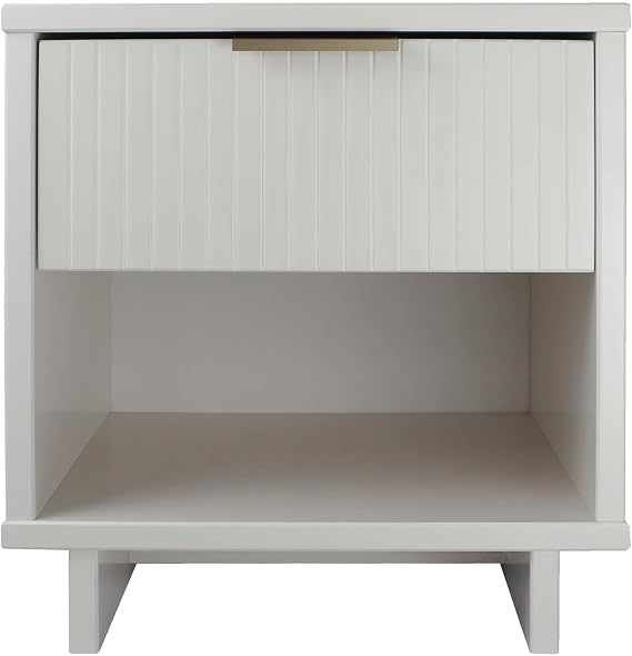 Manhattan Comfort Granville Modern Nightstand 1.0 with 1 Full Extension Drawer, Sled Legs, and Gold Accent Metal Handle, Bedside End Table for Bedroom or Living Room in White