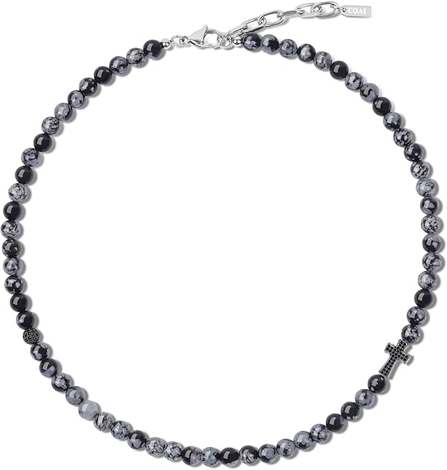 COAI Religious Jewelry Cross Necklace Stone Beaded Necklace for Men Women