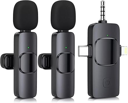 Mini Microphone, 3 in 1 Wireless Microphone for iPhone, iPad, Android, Camera, Professional Wireless Lavalier Lapel Mics for Recording, YouTube, TikTok